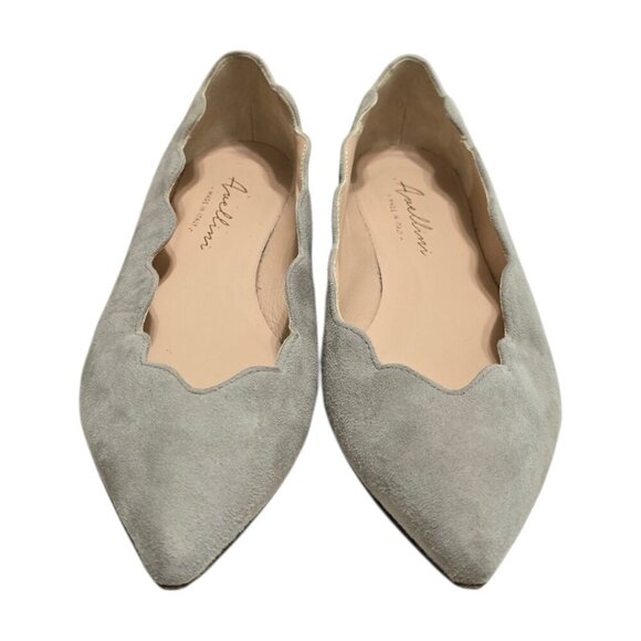 Avellini Gray Cora Scalloped Suede Pointed Toe Flats Sz 37 (7) - Picture 2 of 9